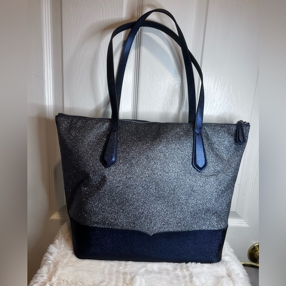 KATE SPADE SILVER GLITTER BLUE LEATHER TOTE/PURSE BAG